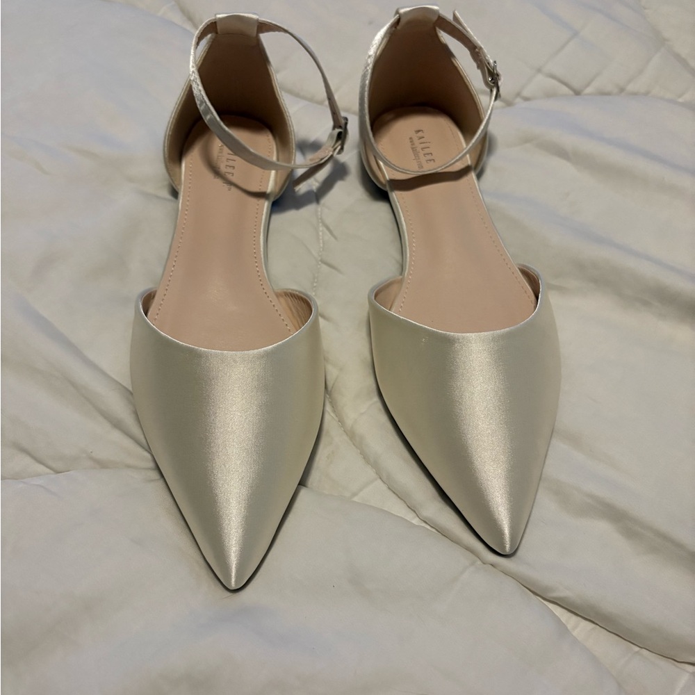 Kailee P Ivory Satin Flats